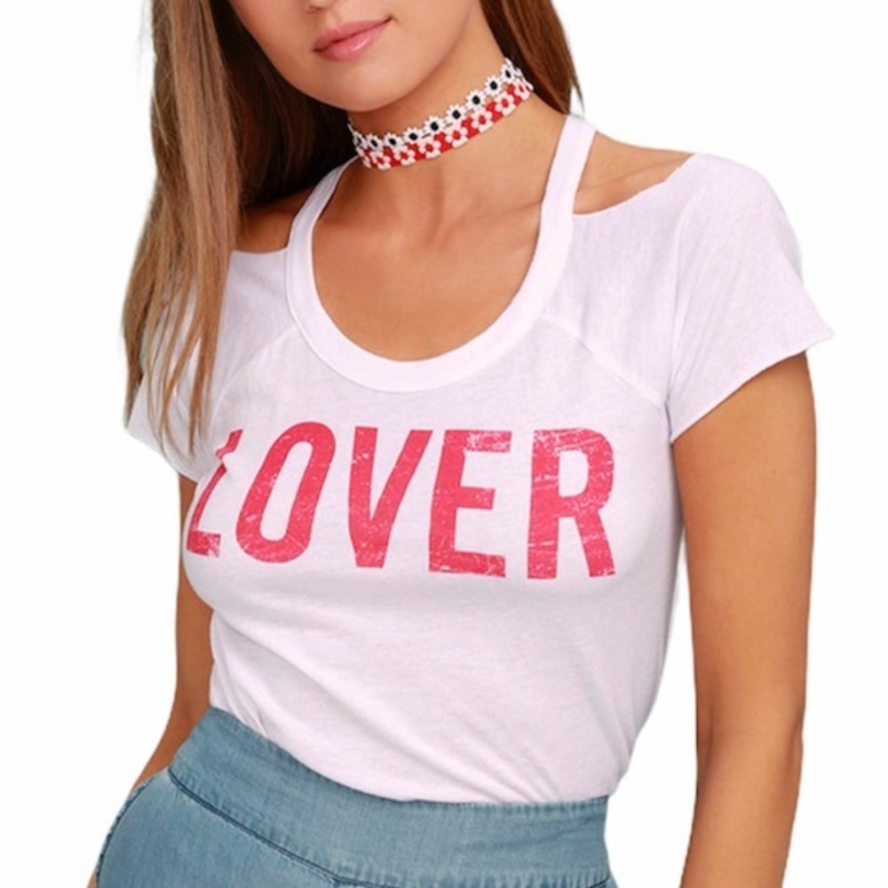 Chaser Lover Cutout Cold Shoulder White Tee M